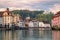 Old town of Lucerne reflecting in Reuss River, Switzerland