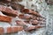 Old Town of Nesebar. Stone facade of the church. Ceramic facade inserts. Typical brick and stone masonry, authentic patterns