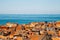 Old town orange roof and Adriatic sea panorama view in Piran, Slovenia