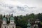 Old town of Salzburg view before high Alps mountains