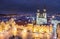 Old town square with Tyn church in the evening Prague