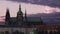 Old town. St. Vitus Cathedral in Prague. Sunset. Timelapse