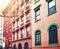 Old townhouses in Manhattan, color toning applied, New York, USA