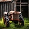 Old tractor abandoned in an old barn