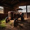 Old tractor abandoned in an old barn