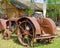 An old tractor on display at an outdoor museum in fort nelson