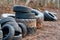 Old tractor tires dumped in the forest