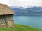 Old traditional architecture and farmhouse on the slopes of Gersauerstock peak