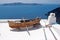 Old traditional boat on terrace, Santorini island