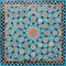 Old, traditional ceramic tiles, pattern of flowers and ornaments, on the wall of the mosque in Yazdu, Iran