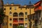 Old traditional houses in the narrow streets in the Old Town Vielle Ville in Nice in the South of France