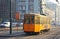 Old traditional Peter Witt tram on the street of Milan