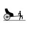 Old traditional vintage hand pulled rickshaw vector icon.