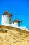 Old traditional windmillls in Mykonos