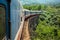 Old train passing over the viaduct