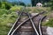 Old train rails in nature and grown in the grass