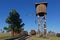 Old train and water tower in a western ghost town