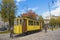 Old tram-cafe on a city street, Vyborg