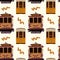 Old tram pattern. Yellow Tramcar vehicles for city trips. Streetcar electric cars in the States are a backdrop for