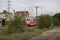 Old tram rides in provincial town in summer