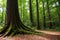 Old tree with big roots in green jungle forest.