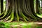 Old tree with big roots in green jungle forest. tree in the forest