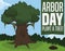 Old Tree and Sapling View for Arbor Day Celebration, Vector Illustration