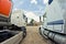 Old trucks are on base before leaving for a long-haul flight