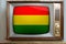 Old tube vintage tv with bolivia national flag on screen, television eternal values â€‹â€‹concept, global world trade, politics,
