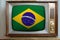 Old tube vintage TV with the national flag of Brazil on the screen, the concept of eternal values â€‹â€‹on television, global