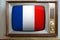 Old tube vintage TV with the national flag of France on the screen, the concept of eternal values â€‹â€‹on television, global
