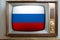 Old tube vintage TV with the national flag of Russia on the screen, the concept of eternal values â€‹â€‹on television, global