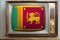 Old tube vintage TV with the national flag of sri lanka on screen, stylish interior of the 60s, the concept of eternal values