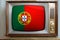 Old tube vintage tv with portugal national flag on screen, television eternal values â€‹â€‹concept, global world trade, politics,