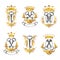Old Turnkey Keys emblems set. Heraldic vector design elements co