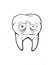 Old unhealthy sad human tooth with caries, tired eyes and bristles. Outline. Vector illustration. Symbol of somatology