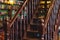 Old university college library interior with a bookshelves, books and bookcase, classic style school interior archive with wooden