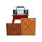 Old unnecessary things, cardboard boxes with old stuff, retro boombox, garage sale vector Illustration on a white