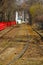 Old unused tram tracks in the city