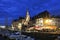 Old urban port at night in Honfleur town, France