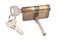 Old used brass cartridge cylinder with keys