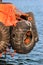 Old used car tires as fender on a shipboard