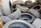 Old used car tires, tire dump, a bunch of used tires