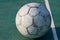 Old used football or soccer ball