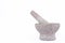 Old used granite stone mortar and pestle are Thai cooking tool on white background food isolated