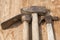 Old used hammers and adze