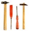 Old used hammers and chisels