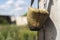 An old used respirator on a blurred background