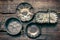Old used silver and steel dishware