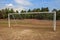 Old vacant football soccer goal gate in rural grass field in Chiang Mai,Thailand